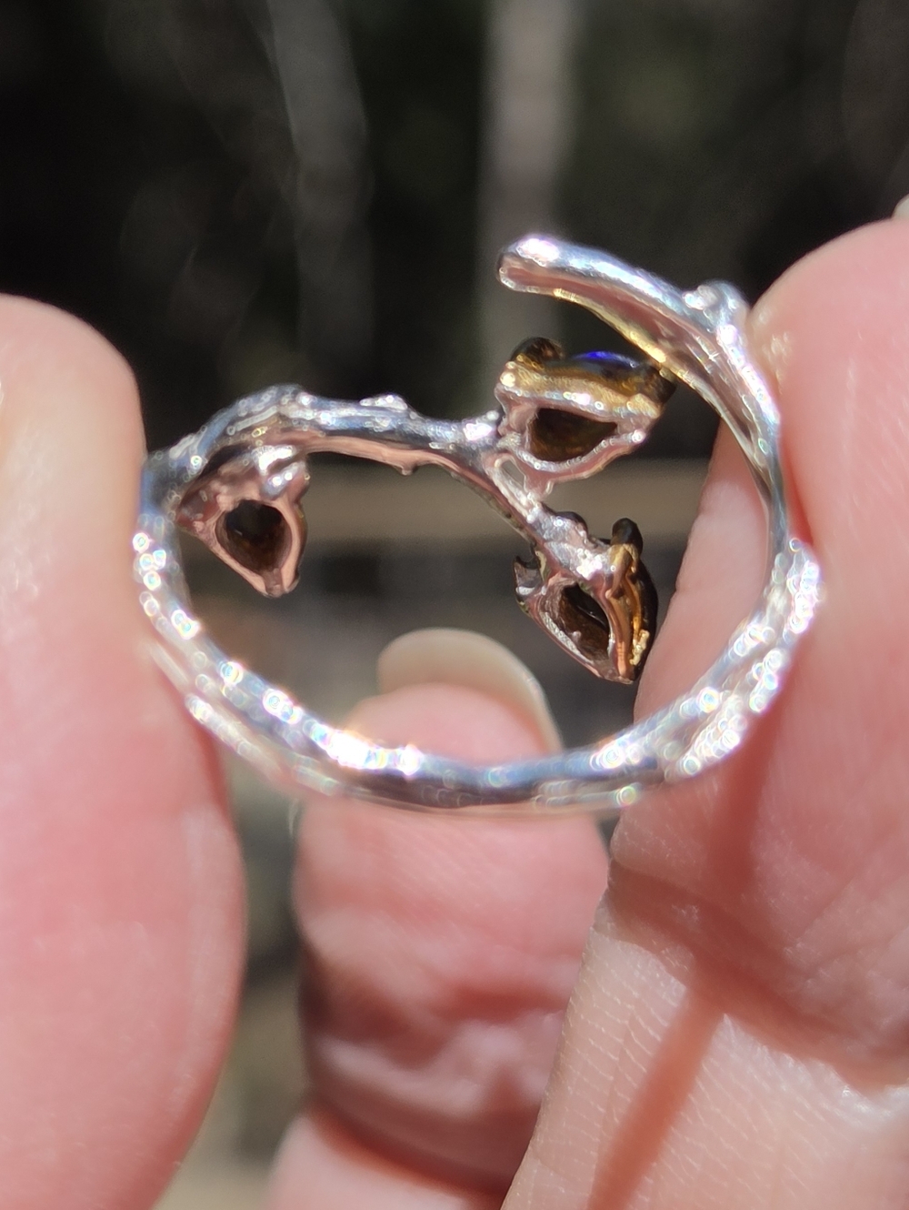 Opal Accent Branch Vine Sterling & Gold Ring Sz6.5 Adjustable - Picture 8 of 9